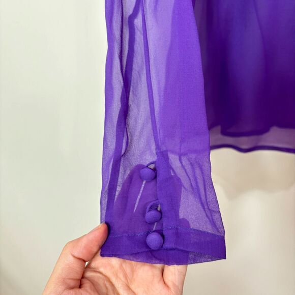 VTG Alfred Sung Purple Silk Chiffon Sheer Mock Neck Blouse 6 Floral Whimsigoth - Picture 2 of 14